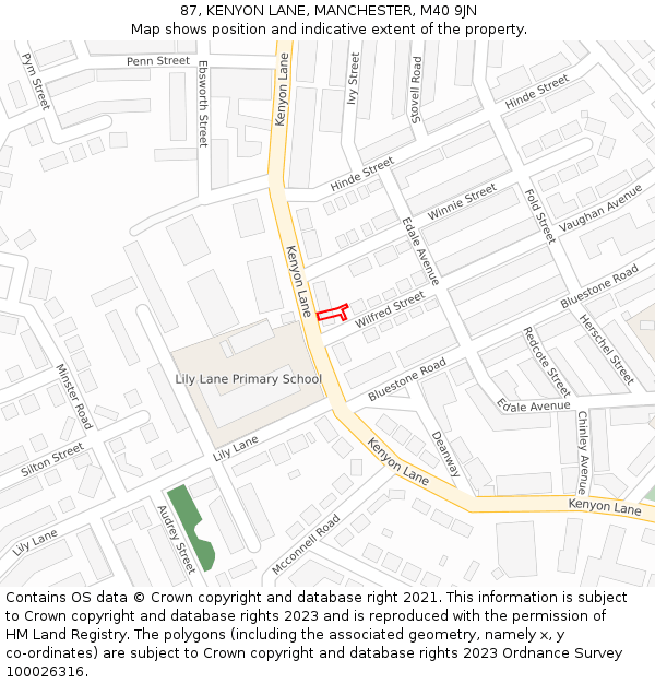 87, KENYON LANE, MANCHESTER, M40 9JN: Location map and indicative extent of plot
