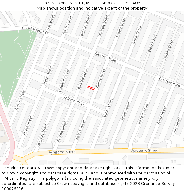 87, KILDARE STREET, MIDDLESBROUGH, TS1 4QY: Location map and indicative extent of plot