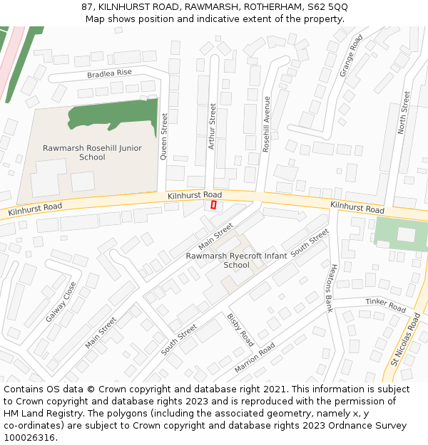 87, KILNHURST ROAD, RAWMARSH, ROTHERHAM, S62 5QQ: Location map and indicative extent of plot