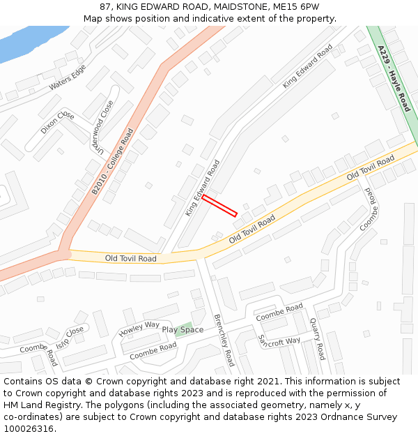 87, KING EDWARD ROAD, MAIDSTONE, ME15 6PW: Location map and indicative extent of plot