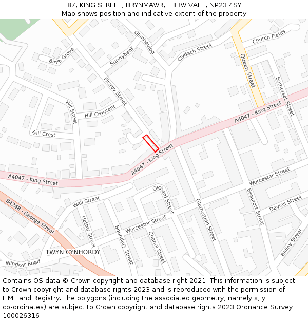 87, KING STREET, BRYNMAWR, EBBW VALE, NP23 4SY: Location map and indicative extent of plot
