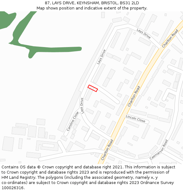 87, LAYS DRIVE, KEYNSHAM, BRISTOL, BS31 2LD: Location map and indicative extent of plot