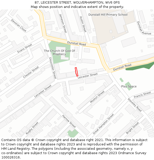 87, LEICESTER STREET, WOLVERHAMPTON, WV6 0PS: Location map and indicative extent of plot