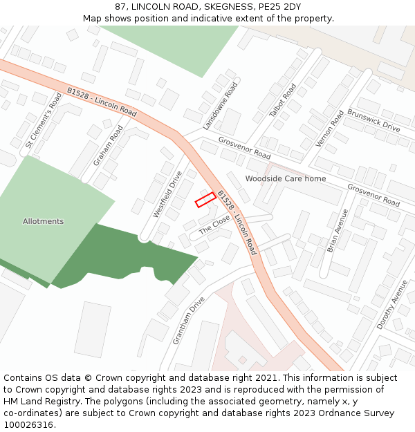 87, LINCOLN ROAD, SKEGNESS, PE25 2DY: Location map and indicative extent of plot