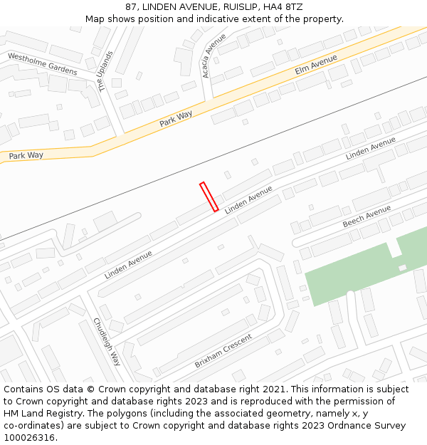 87, LINDEN AVENUE, RUISLIP, HA4 8TZ: Location map and indicative extent of plot