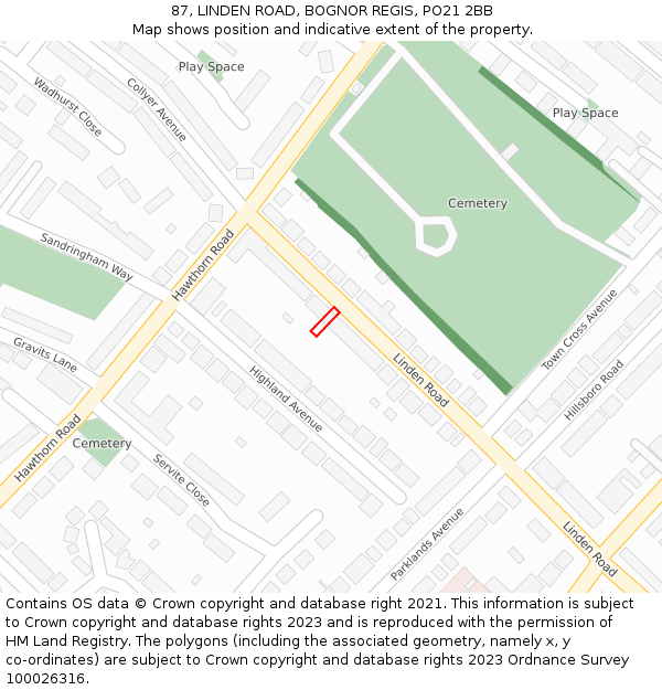 87, LINDEN ROAD, BOGNOR REGIS, PO21 2BB: Location map and indicative extent of plot