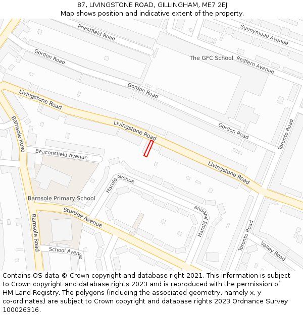 87, LIVINGSTONE ROAD, GILLINGHAM, ME7 2EJ: Location map and indicative extent of plot