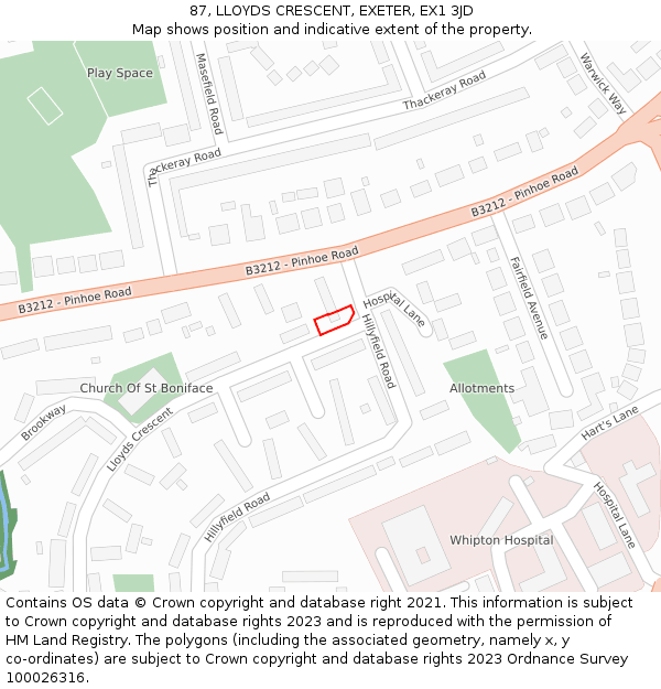 87, LLOYDS CRESCENT, EXETER, EX1 3JD: Location map and indicative extent of plot