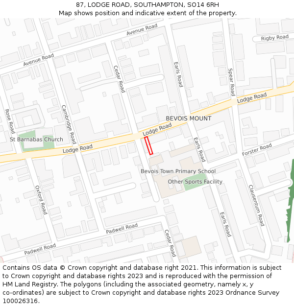87, LODGE ROAD, SOUTHAMPTON, SO14 6RH: Location map and indicative extent of plot