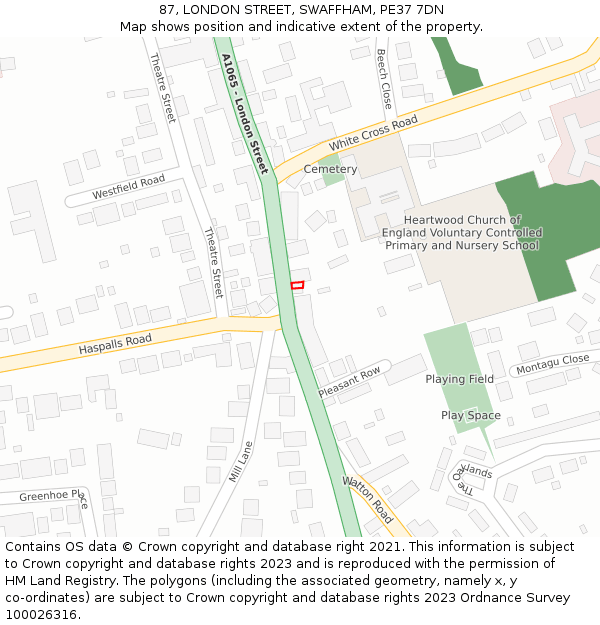 87, LONDON STREET, SWAFFHAM, PE37 7DN: Location map and indicative extent of plot
