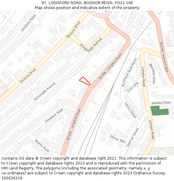 87, LONGFORD ROAD, BOGNOR REGIS, PO21 1AE: Location map and indicative extent of plot