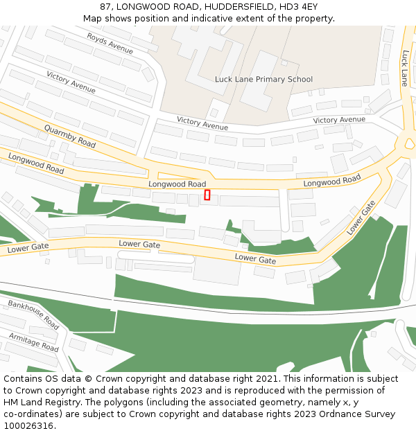 87, LONGWOOD ROAD, HUDDERSFIELD, HD3 4EY: Location map and indicative extent of plot