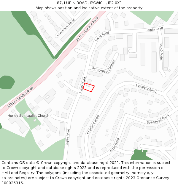 87, LUPIN ROAD, IPSWICH, IP2 0XF: Location map and indicative extent of plot