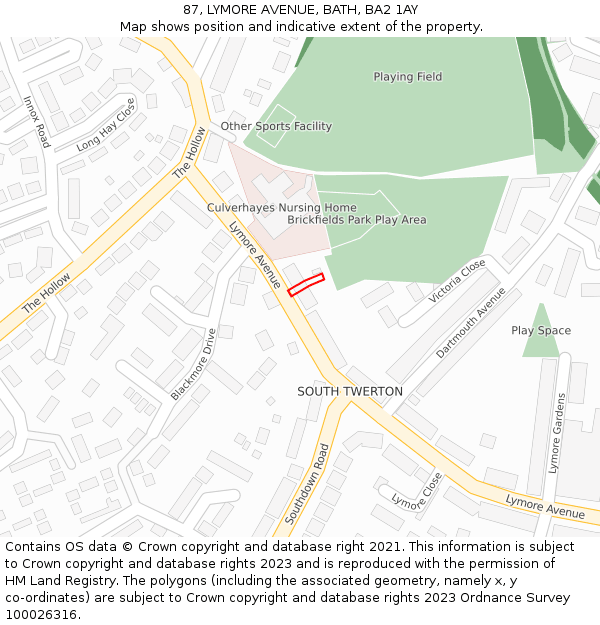 87, LYMORE AVENUE, BATH, BA2 1AY: Location map and indicative extent of plot