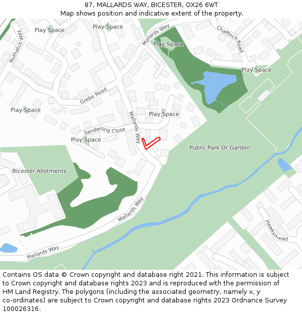 87, MALLARDS WAY, BICESTER, OX26 6WT: Location map and indicative extent of plot