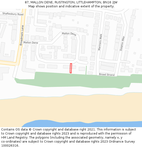 87, MALLON DENE, RUSTINGTON, LITTLEHAMPTON, BN16 2JW: Location map and indicative extent of plot