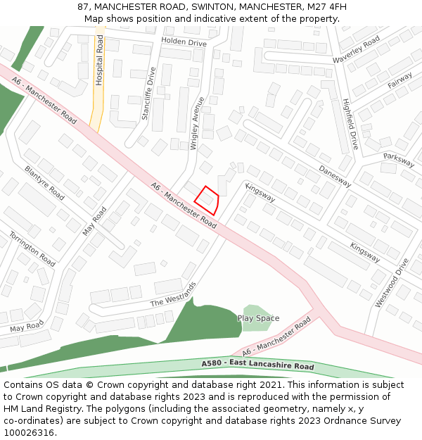 87, MANCHESTER ROAD, SWINTON, MANCHESTER, M27 4FH: Location map and indicative extent of plot