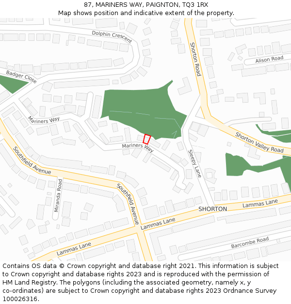 87, MARINERS WAY, PAIGNTON, TQ3 1RX: Location map and indicative extent of plot