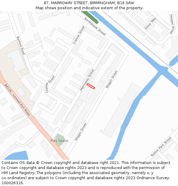 87, MARROWAY STREET, BIRMINGHAM, B16 0AW: Location map and indicative extent of plot