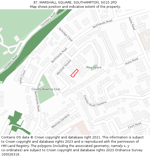 87, MARSHALL SQUARE, SOUTHAMPTON, SO15 2PD: Location map and indicative extent of plot