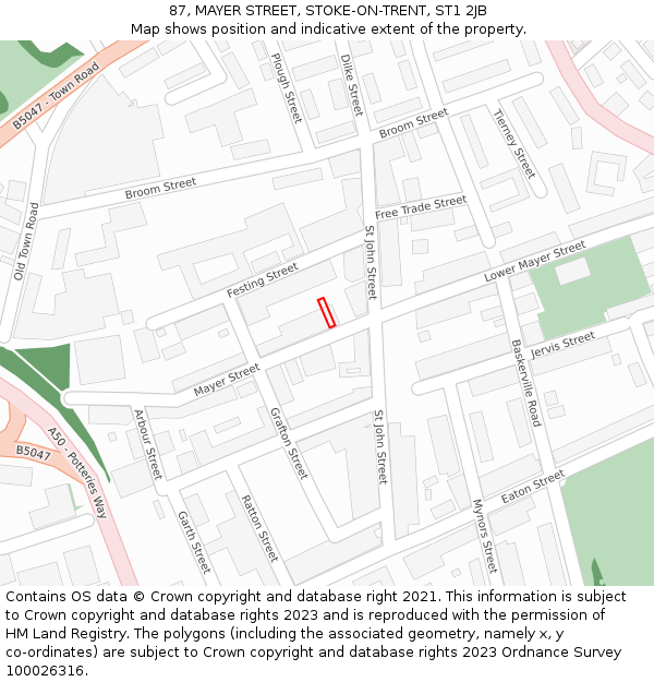 87, MAYER STREET, STOKE-ON-TRENT, ST1 2JB: Location map and indicative extent of plot
