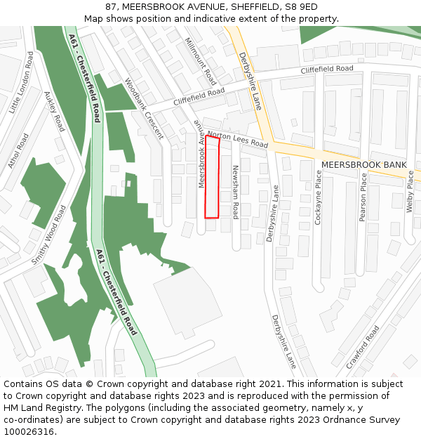 87, MEERSBROOK AVENUE, SHEFFIELD, S8 9ED: Location map and indicative extent of plot