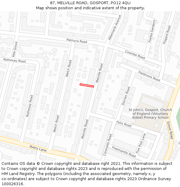 87, MELVILLE ROAD, GOSPORT, PO12 4QU: Location map and indicative extent of plot