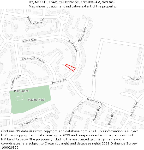 87, MERRILL ROAD, THURNSCOE, ROTHERHAM, S63 0PH: Location map and indicative extent of plot