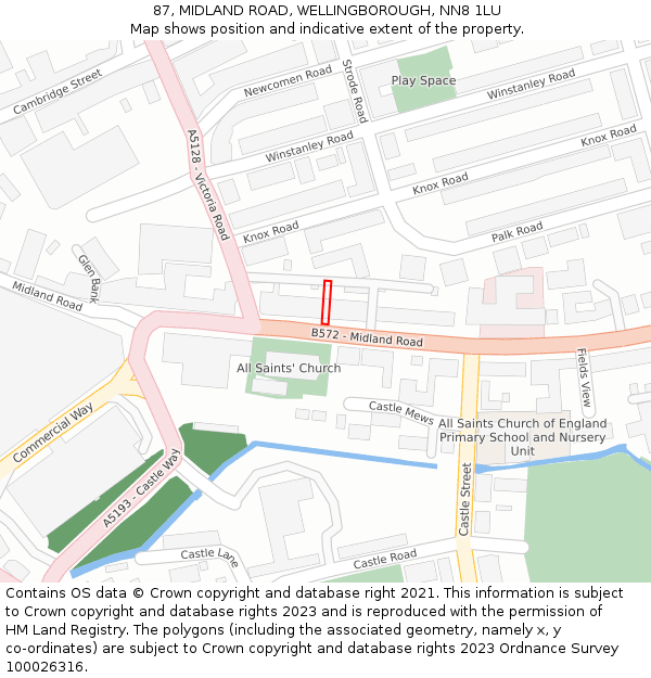 87, MIDLAND ROAD, WELLINGBOROUGH, NN8 1LU: Location map and indicative extent of plot