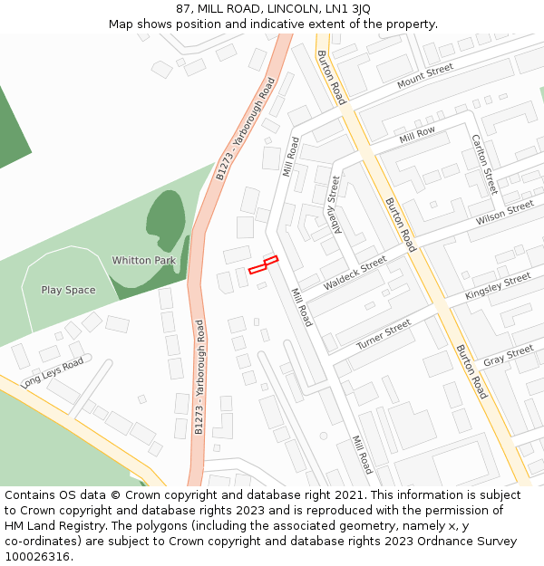 87, MILL ROAD, LINCOLN, LN1 3JQ: Location map and indicative extent of plot