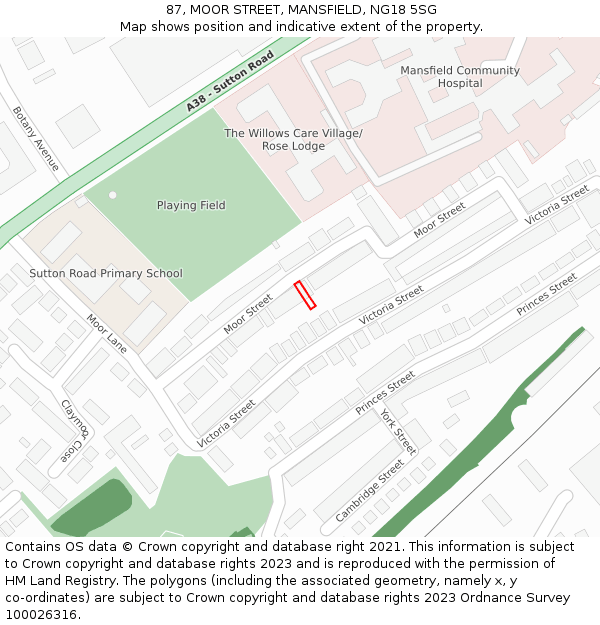 87, MOOR STREET, MANSFIELD, NG18 5SG: Location map and indicative extent of plot