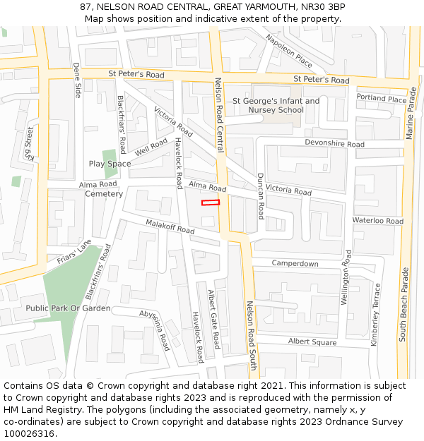 87, NELSON ROAD CENTRAL, GREAT YARMOUTH, NR30 3BP: Location map and indicative extent of plot