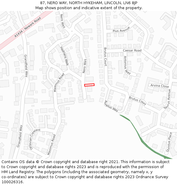 87, NERO WAY, NORTH HYKEHAM, LINCOLN, LN6 8JP: Location map and indicative extent of plot