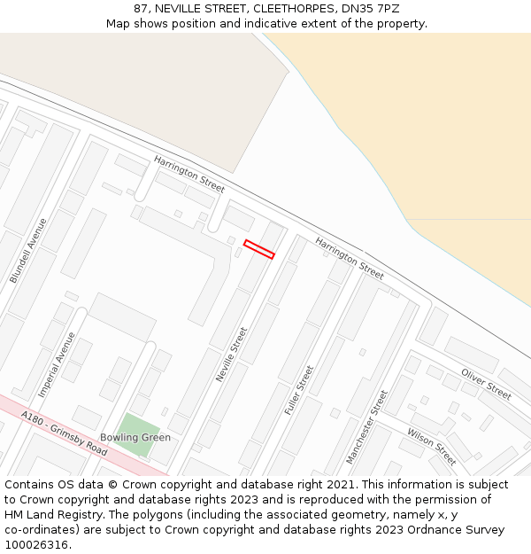 87, NEVILLE STREET, CLEETHORPES, DN35 7PZ: Location map and indicative extent of plot