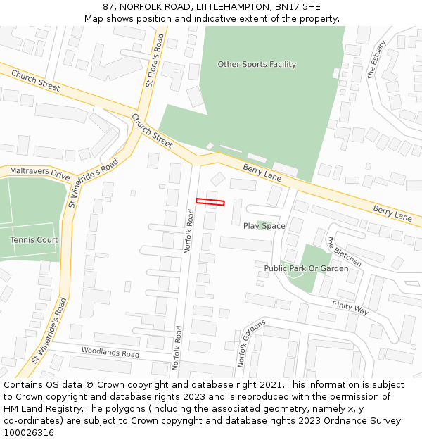 87, NORFOLK ROAD, LITTLEHAMPTON, BN17 5HE: Location map and indicative extent of plot
