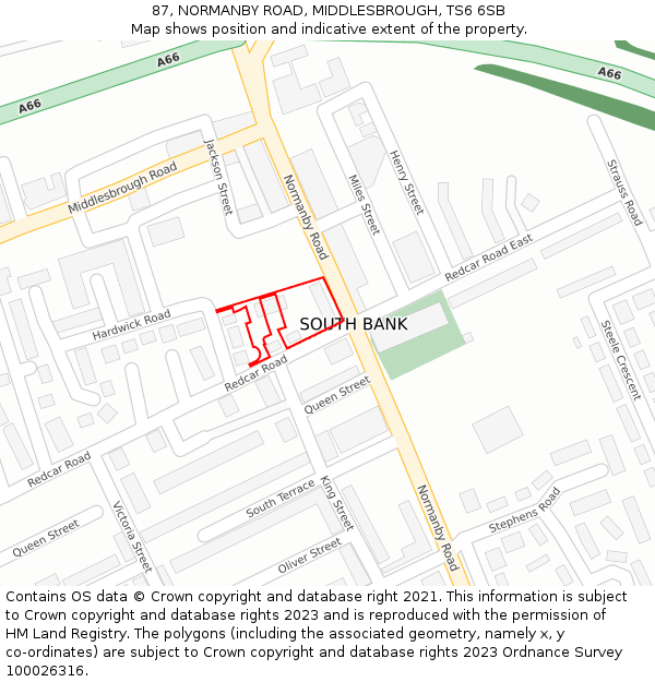 87, NORMANBY ROAD, MIDDLESBROUGH, TS6 6SB: Location map and indicative extent of plot