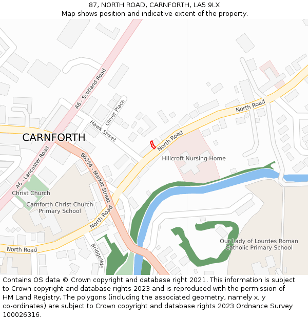 87, NORTH ROAD, CARNFORTH, LA5 9LX: Location map and indicative extent of plot