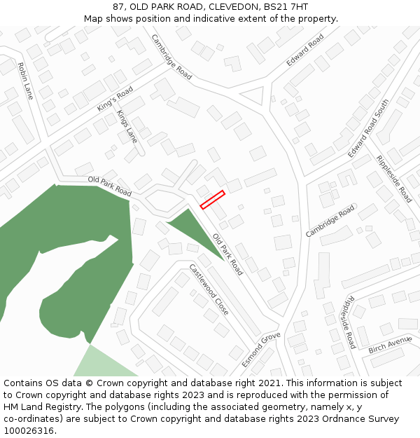87, OLD PARK ROAD, CLEVEDON, BS21 7HT: Location map and indicative extent of plot