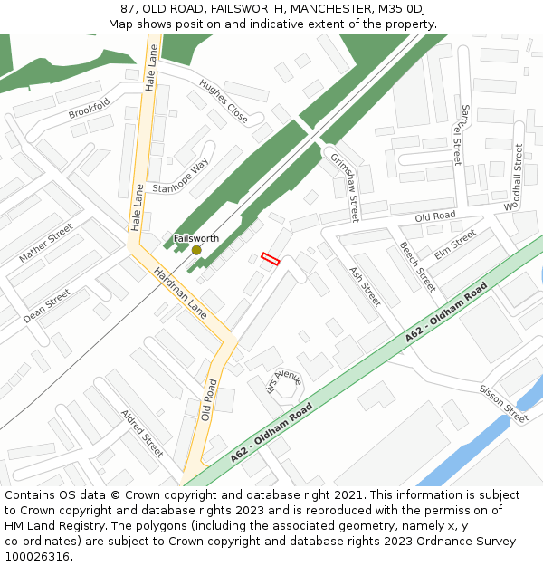 87, OLD ROAD, FAILSWORTH, MANCHESTER, M35 0DJ: Location map and indicative extent of plot