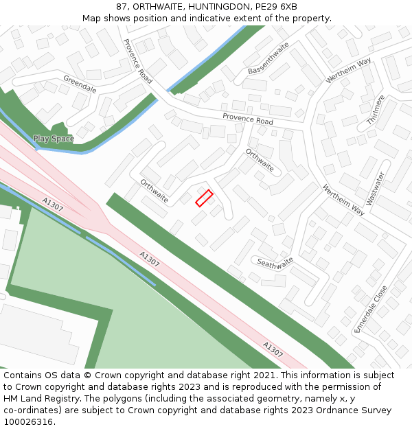87, ORTHWAITE, HUNTINGDON, PE29 6XB: Location map and indicative extent of plot