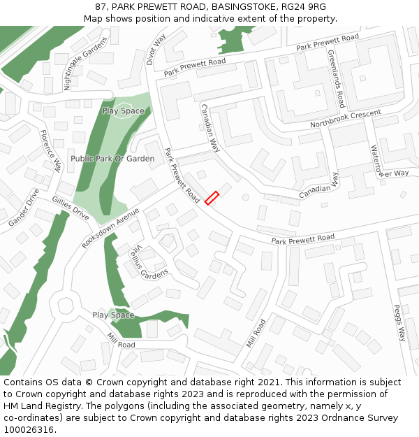 87, PARK PREWETT ROAD, BASINGSTOKE, RG24 9RG: Location map and indicative extent of plot