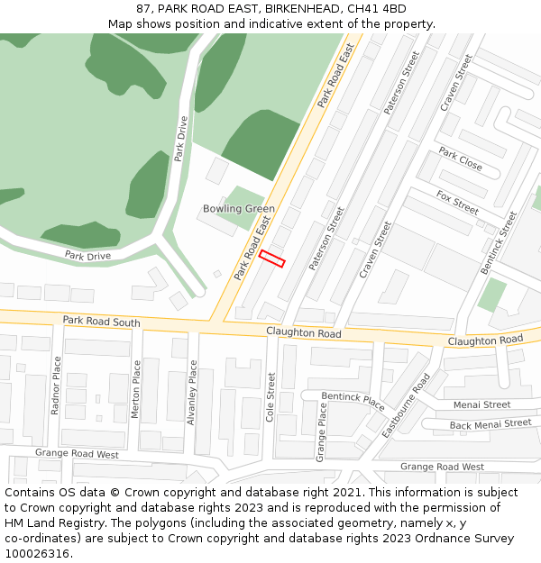 87, PARK ROAD EAST, BIRKENHEAD, CH41 4BD: Location map and indicative extent of plot