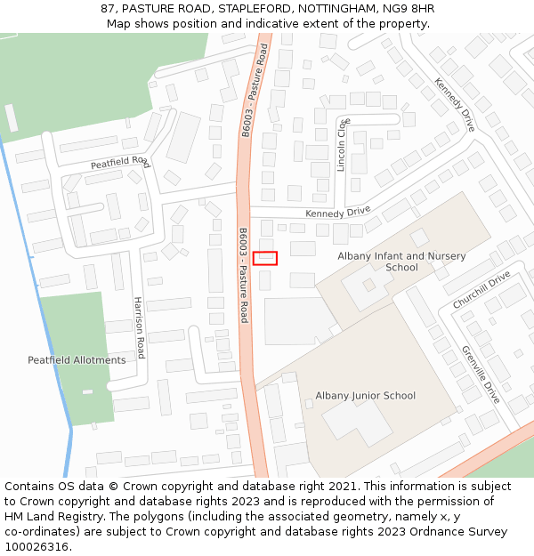 87, PASTURE ROAD, STAPLEFORD, NOTTINGHAM, NG9 8HR: Location map and indicative extent of plot