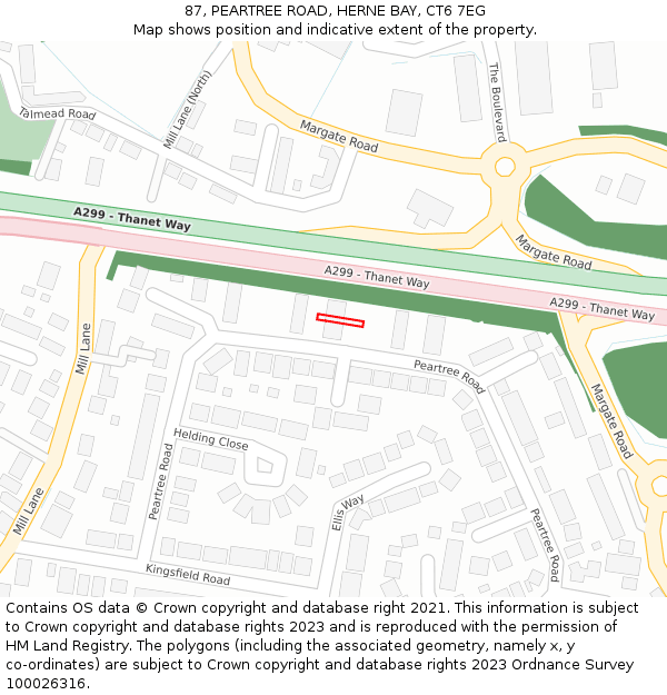 87, PEARTREE ROAD, HERNE BAY, CT6 7EG: Location map and indicative extent of plot