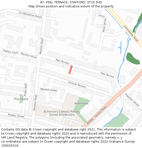 87, PEEL TERRACE, STAFFORD, ST16 3HD: Location map and indicative extent of plot