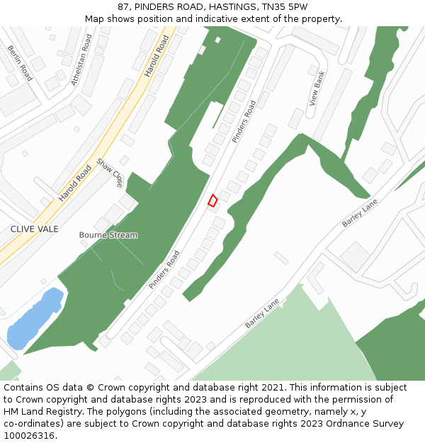 87, PINDERS ROAD, HASTINGS, TN35 5PW: Location map and indicative extent of plot