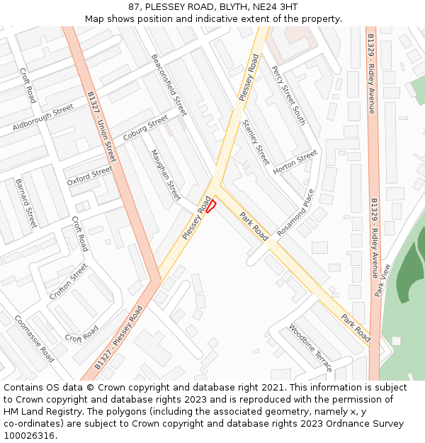 87, PLESSEY ROAD, BLYTH, NE24 3HT: Location map and indicative extent of plot