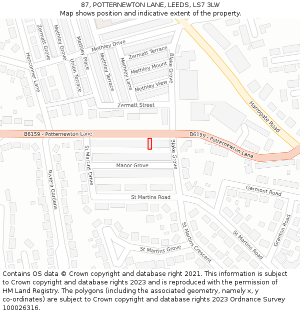 87, POTTERNEWTON LANE, LEEDS, LS7 3LW: Location map and indicative extent of plot