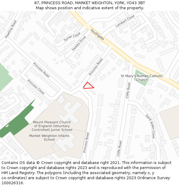 87, PRINCESS ROAD, MARKET WEIGHTON, YORK, YO43 3BT: Location map and indicative extent of plot