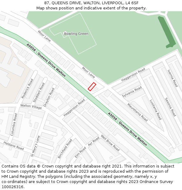 87, QUEENS DRIVE, WALTON, LIVERPOOL, L4 6SF: Location map and indicative extent of plot